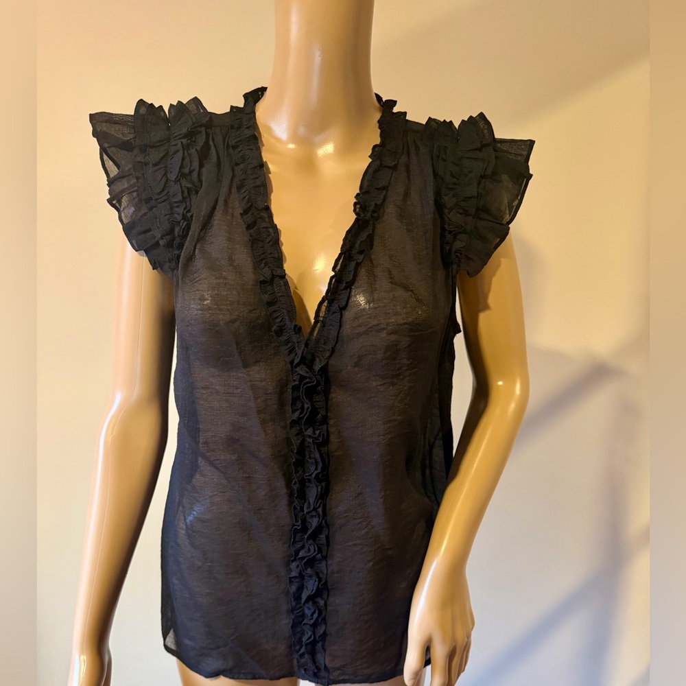 Generation Love Black Sheer Ruffled Blouse